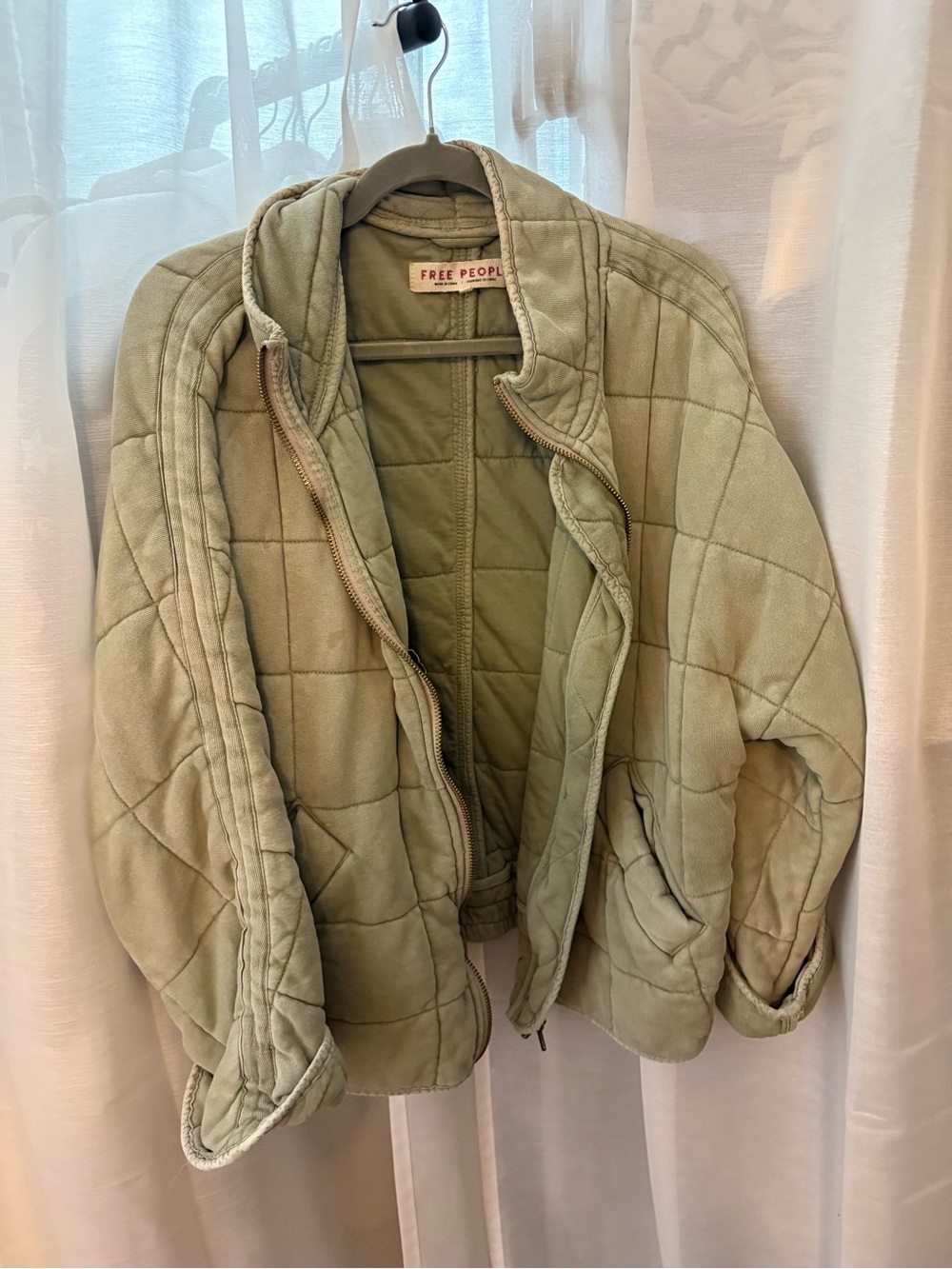 Free People Quilted Dolman Jacket in Sage Green